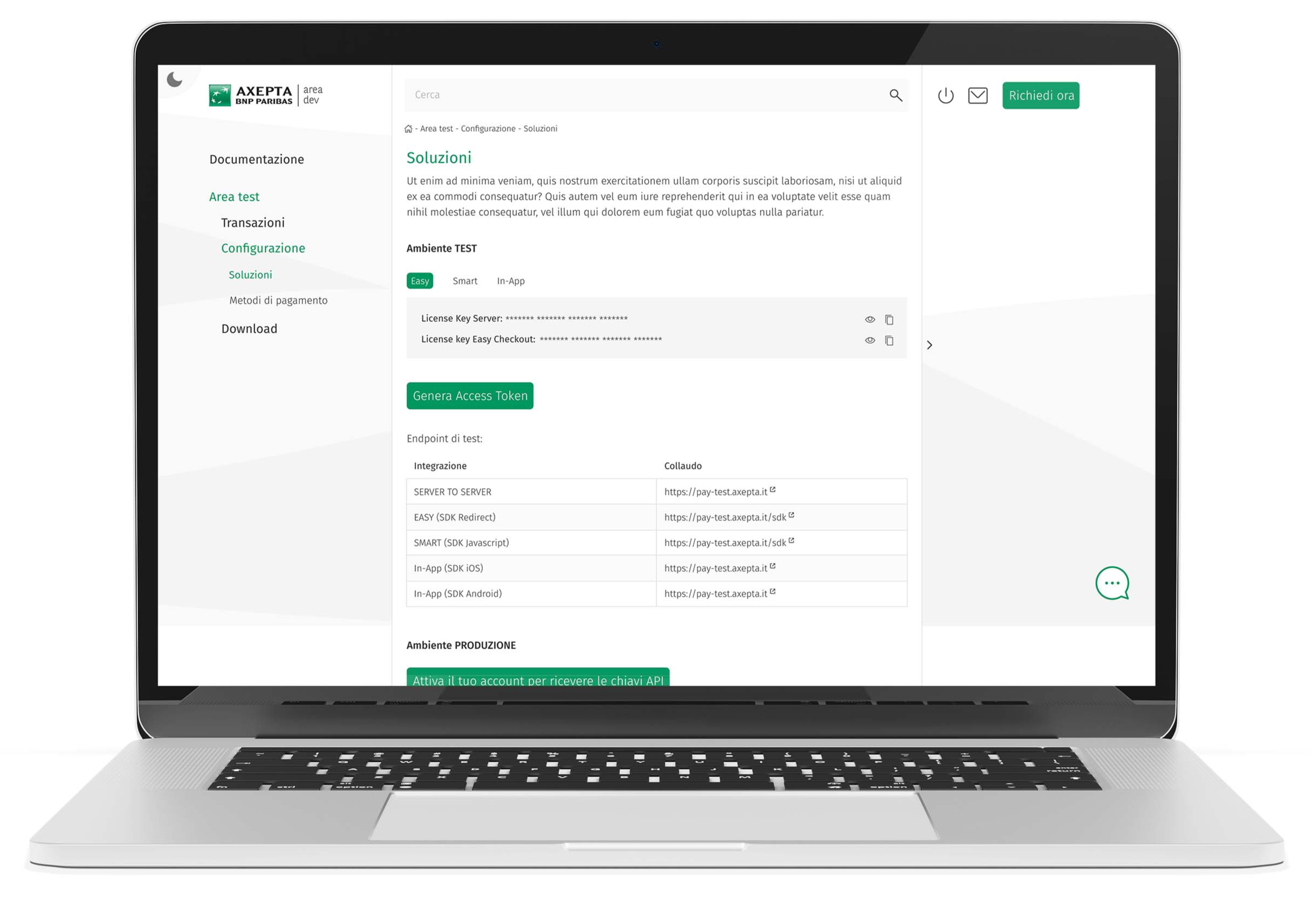 Axepta Area Sviluppatori - App